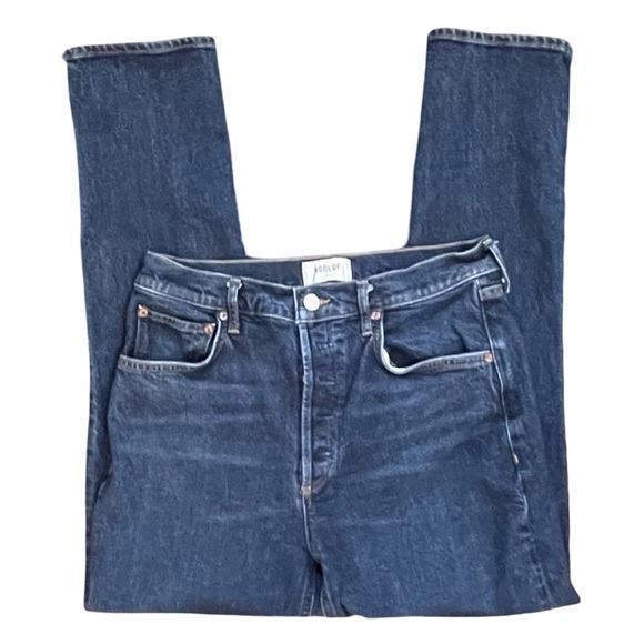 AGOLDE Riley Long High Rise Slim Straight Medium Blue Button Fly Women's Size 29 - Picture 6 of 12